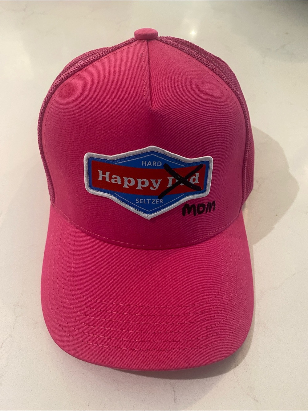 Happy Dad Pink ‘Happy Mom' Patch Trucker Hat